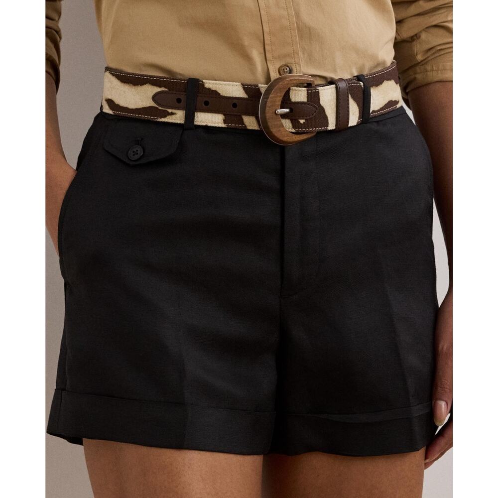 Lauren Ralph Lauren Women's Pleated Linen-Blend Twill Shorts Black Size 14 1982 - Picture 3 of 3
